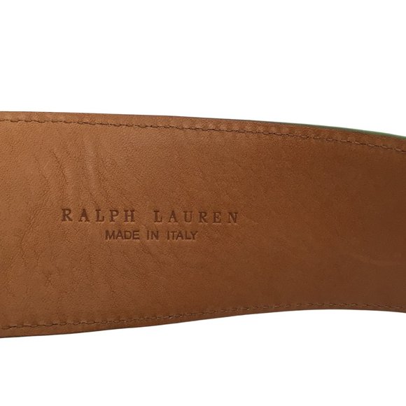 RALPH LAUREN GREEN / SILVER LOCK CHARM WIDE ALLIGATOR SKIN LEATHER BELT main image 4
